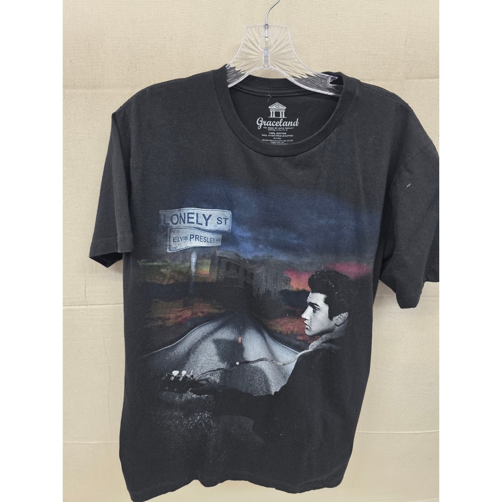 Graceland‎ Elvis Presley Lonely Street Graphic T-Shirt Black Mens Large L Cotton